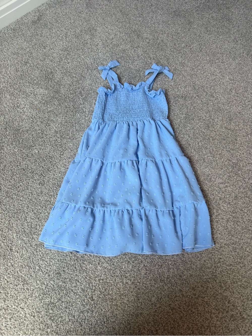 SHEIN Light Blue Smocked Tie-Shoulder Tiered Dress for Girls